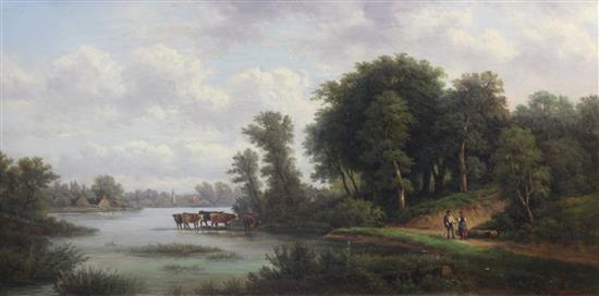 G. Steffenson River landscape with cattle watering 17.5 x 35.5in.